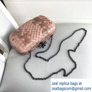 Bottega Veneta Intrecciato Chain Knot Clutch Bag Python Nude Pink