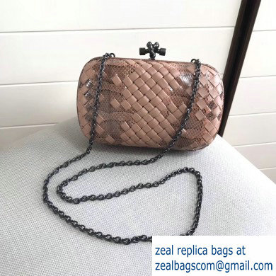 Bottega Veneta Intrecciato Chain Knot Clutch Bag Python Nude Pink