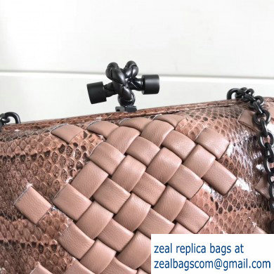 Bottega Veneta Intrecciato Chain Knot Clutch Bag Python Nude Pink - Click Image to Close