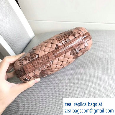 Bottega Veneta Intrecciato Chain Knot Clutch Bag Python Nude Pink - Click Image to Close