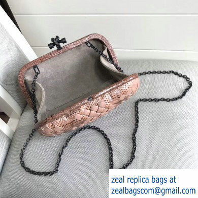 Bottega Veneta Intrecciato Chain Knot Clutch Bag Python Nude Pink - Click Image to Close