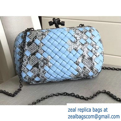 Bottega Veneta Intrecciato Chain Knot Clutch Bag Python Sky Blue - Click Image to Close