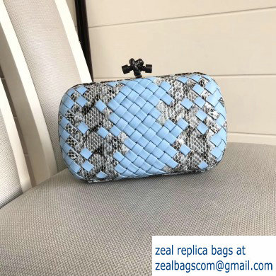 Bottega Veneta Intrecciato Chain Knot Clutch Bag Python Sky Blue - Click Image to Close