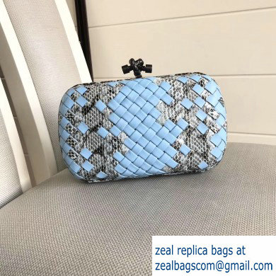 Bottega Veneta Intrecciato Chain Knot Clutch Bag Python Sky Blue