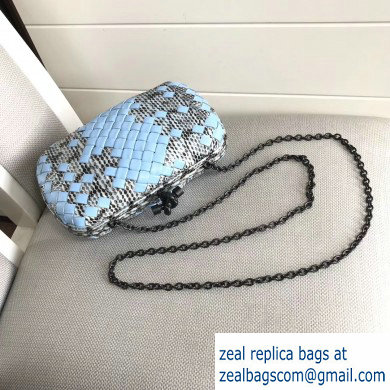 Bottega Veneta Intrecciato Chain Knot Clutch Bag Python Sky Blue - Click Image to Close