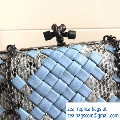 Bottega Veneta Intrecciato Chain Knot Clutch Bag Python Sky Blue - Click Image to Close