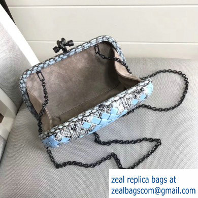 Bottega Veneta Intrecciato Chain Knot Clutch Bag Python Sky Blue - Click Image to Close