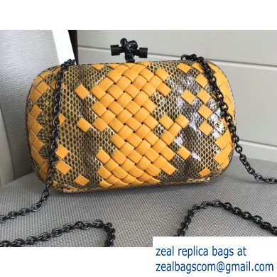 Bottega Veneta Intrecciato Chain Knot Clutch Bag Python Yellow