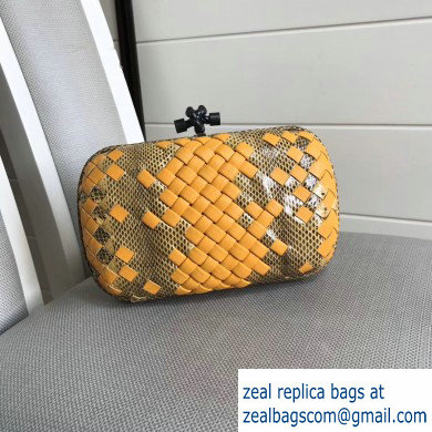 Bottega Veneta Intrecciato Chain Knot Clutch Bag Python Yellow - Click Image to Close