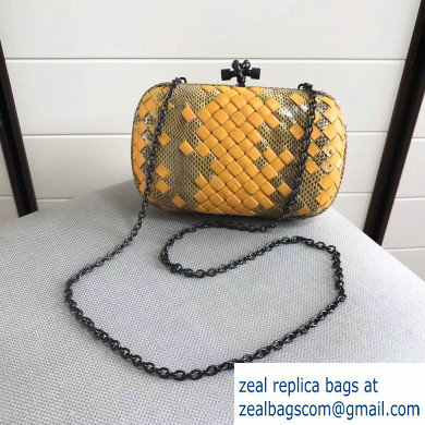 Bottega Veneta Intrecciato Chain Knot Clutch Bag Python Yellow - Click Image to Close