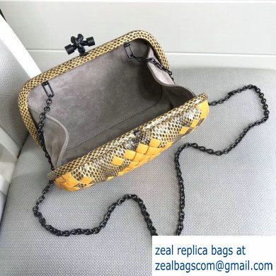 Bottega Veneta Intrecciato Chain Knot Clutch Bag Python Yellow