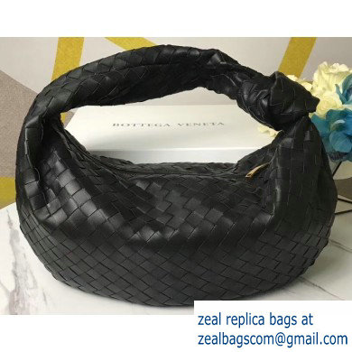 Bottega Veneta Knotted Handle Medium BV Jodie Hobo Bag in Woven Leather Black 2020