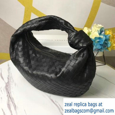 Bottega Veneta Knotted Handle Medium BV Jodie Hobo Bag in Woven Leather Black 2020