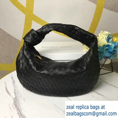 Bottega Veneta Knotted Handle Medium BV Jodie Hobo Bag in Woven Leather Black 2020