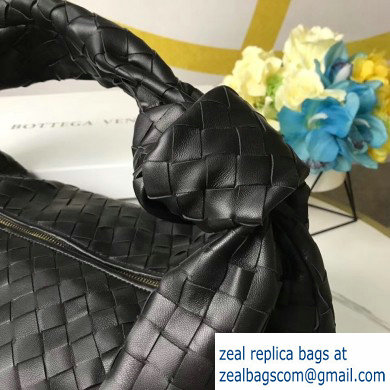 Bottega Veneta Knotted Handle Medium BV Jodie Hobo Bag in Woven Leather Black 2020 - Click Image to Close