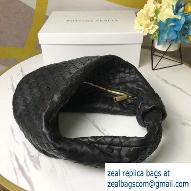 Bottega Veneta Knotted Handle Medium BV Jodie Hobo Bag in Woven Leather Black 2020