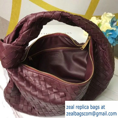 Bottega Veneta Knotted Handle Medium BV Jodie Hobo Bag in Woven Leather Burgundy 2020 - Click Image to Close