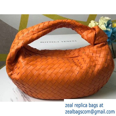 Bottega Veneta Knotted Handle Medium BV Jodie Hobo Bag in Woven Leather Orange 2020