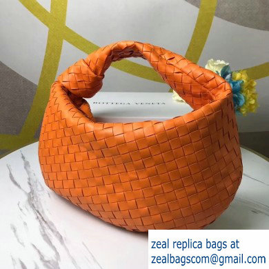 Bottega Veneta Knotted Handle Medium BV Jodie Hobo Bag in Woven Leather Orange 2020