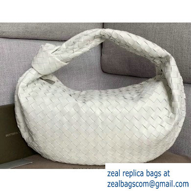 Bottega Veneta Knotted Handle Medium BV Jodie Hobo Bag in Woven Leather White 2020