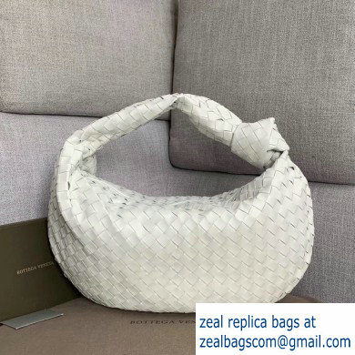 Bottega Veneta Knotted Handle Medium BV Jodie Hobo Bag in Woven Leather White 2020 - Click Image to Close