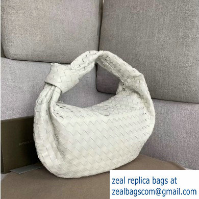 Bottega Veneta Knotted Handle Medium BV Jodie Hobo Bag in Woven Leather White 2020