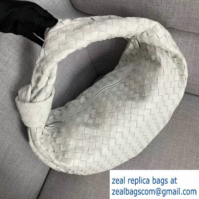 Bottega Veneta Knotted Handle Medium BV Jodie Hobo Bag in Woven Leather White 2020