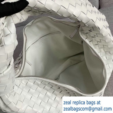 Bottega Veneta Knotted Handle Medium BV Jodie Hobo Bag in Woven Leather White 2020