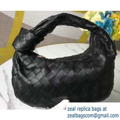 Bottega Veneta Rounded Mini BV Jodie Hobo Bag in Woven Leather Black 2020