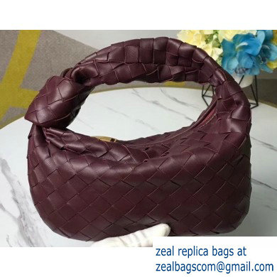 Bottega Veneta Rounded Mini BV Jodie Hobo Bag in Woven Leather Burgundy 2020