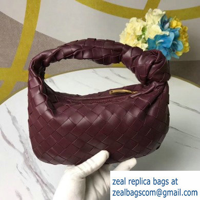 Bottega Veneta Rounded Mini BV Jodie Hobo Bag in Woven Leather Burgundy 2020