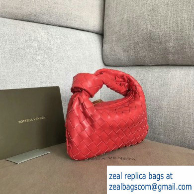 Bottega Veneta Rounded Mini BV Jodie Hobo Bag in Woven Leather Red 2020