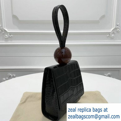 By Far Ball Bag in Croco Embossed Leather Black