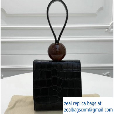 By Far Ball Bag in Croco Embossed Leather Black