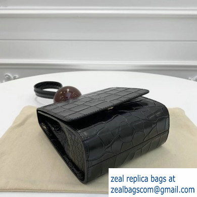 By Far Ball Bag in Croco Embossed Leather Black