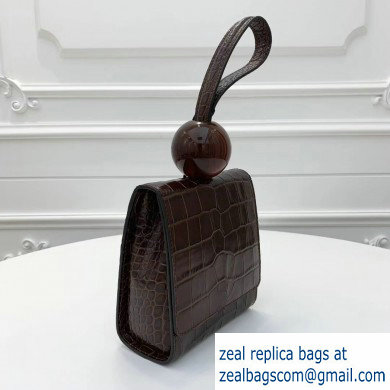 By Far Ball Bag in Croco Embossed Leather Coffee