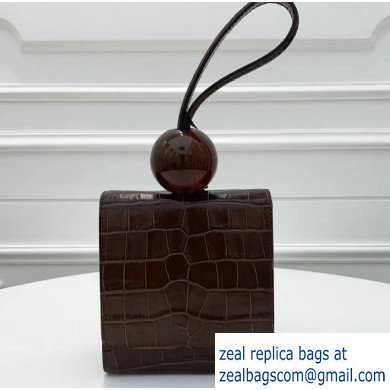 By Far Ball Bag in Croco Embossed Leather Coffee