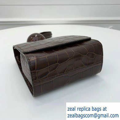 By Far Ball Bag in Croco Embossed Leather Coffee