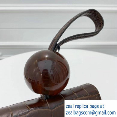By Far Ball Bag in Croco Embossed Leather Coffee