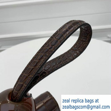 By Far Ball Bag in Croco Embossed Leather Coffee