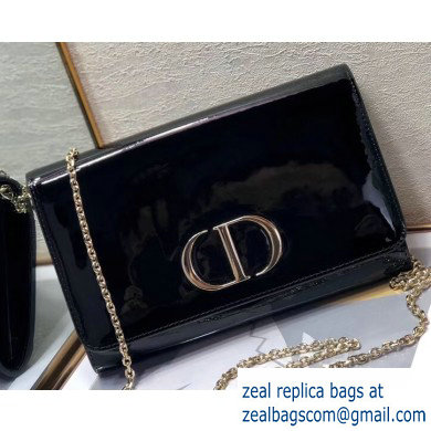 Dior 30 Montaigne Patent Calfskin Wallet on Chain Bag Black 2020