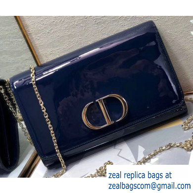 Dior 30 Montaigne Patent Calfskin Wallet on Chain Bag Dark Blue 2020