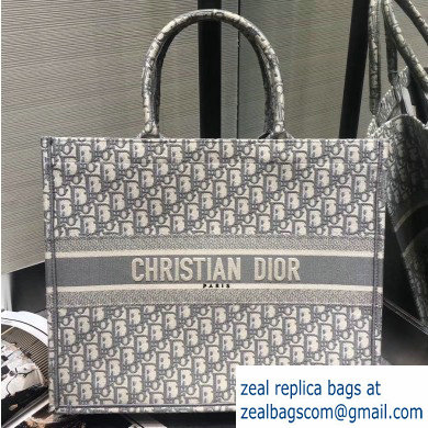 Dior Book Tote Bag Gray in Oblique Embroidery 2020