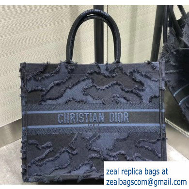 Dior Book Tote Bag in Camouflage Embroidered Canvas Blue 2020