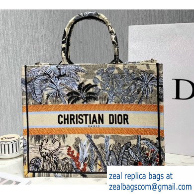 Dior Book Tote Bag in Embroidered Canvas Blue Leaf