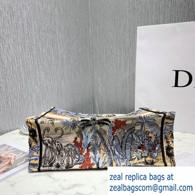 Dior Book Tote Bag in Embroidered Canvas Blue Leaf