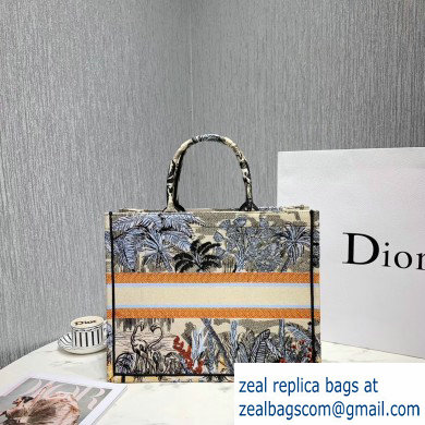 Dior Book Tote Bag in Embroidered Canvas Blue Leaf