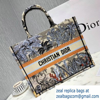 Dior Book Tote Bag in Embroidered Canvas Blue Leaf