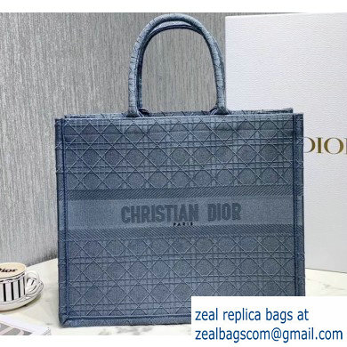 Dior Book Tote Bag in Embroidered Canvas Cannage Baby Blue 2020