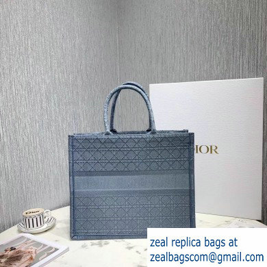Dior Book Tote Bag in Embroidered Canvas Cannage Baby Blue 2020